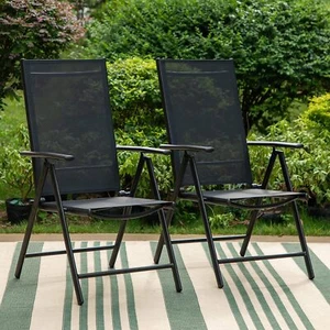 Set of 2 Outdoor Dining Chairs Patio Chair Aluminum Sling Folding Chair Garden - Picture 1 of 31