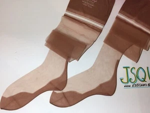 3 PAAR 9” X 31” BEIGE/SCHWARZ GENÄHTE KUBANISCHE ABSÄTZE Vintage Schlüsselloch Nylonstrümpfe - Bild 1 von 12