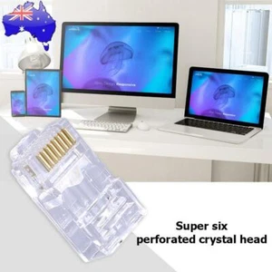 100x 8P8C UTP RJ45 Cat6 Connector Network Crystal Heads Socket Modular Plug - Afbeelding 1 van 7