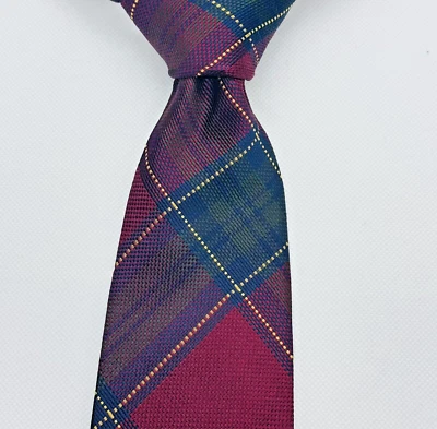 Corbata de cuello de seda a cuadros Lands End roja verde azul tartán a cuadros EE. UU. Foto 1 de 4