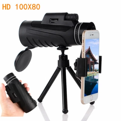 100X80 HD Monocular Telescope Zoom With Tripod Phone Clip Low-light night vision - Image 1 of 4