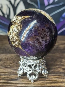 Beautiful Rare Purpurite Crystal Sphere 43mm 125g & Silver Crown Stand - Picture 1 of 5