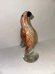 Murano Hand Blown Art Glass Red Orange 8 in COCKATOO PARROT BIRD Vintage - Picture 1 of 9