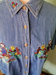 NWT 14W 16W Just My Size Demin Bear On Fence Embroidered Top 100% COTTON - Picture 1 of 12