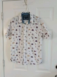 AMERICAN RAG Mens Hawaiian Button Up Shirt SS Size Large Palm Volcano - Picture 1 of 6