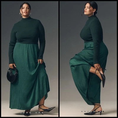 Anthropologie Thea Twofer Sweater Maxi Dress MEDIUM Mock Neck Green - Image 1 of 4
