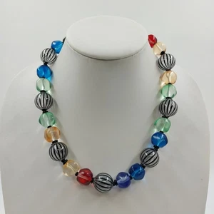Multicolor Large Glass Beaded Necklace Clear Chunky Beads 9.5" Toggle Clasp - Picture 1 of 6