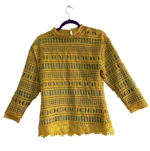 English Factory Women's Yellow Crochet Lace Overlay Top Gray Rayon Lining Small - Picture 1 of 7