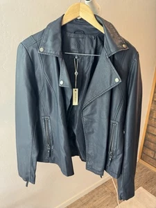 Max Studio Navy Blue  Pleather Moto Jacket Size L NWT - Picture 1 of 12