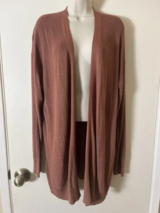 AVA & VIV Sweater SZ 1X Rust Open Front 33" Long Cardigan Viscose Micro Rib Knit - Bild 1 von 10