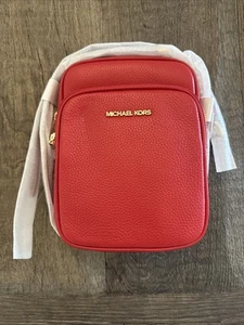 Michael Kors Ladies MK Medium Purse Leather Crossbody Bag Shoulder Red Handbag - Picture 1 of 5