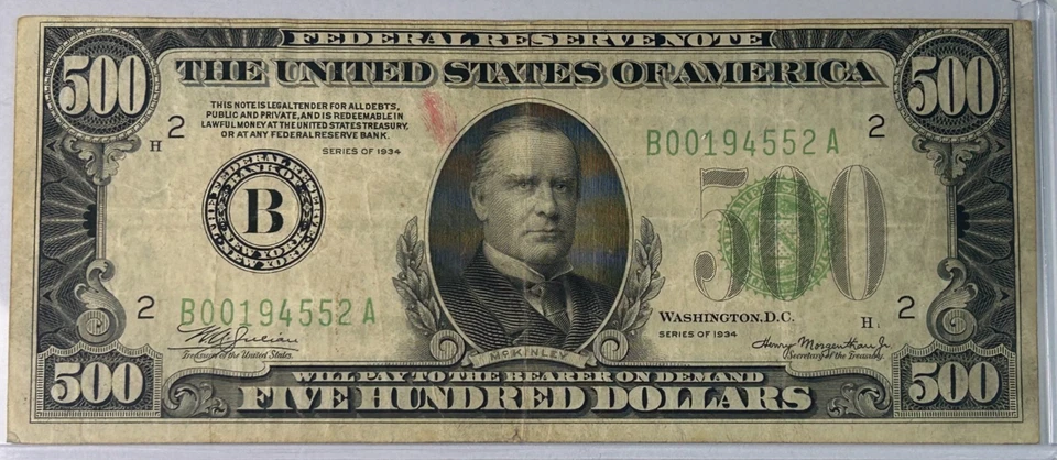 1934 $500 Federal Reserve Note New York - Image 1 of 4