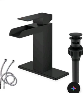 KENES Matte Black Waterfall Bathroom Faucet, Single Handle Black Bathroom Sink  - Picture 1 of 3