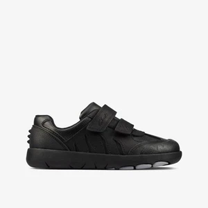 Clarks Boys Rex Stride Kid Black Leather School Shoes,Riptape Leather School - Picture 1 of 6
