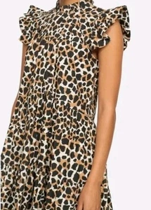 Sea NY Leopard Print Short Sleeve Tent Mini Dress Size 2 Pockets No Lining - Picture 1 of 9