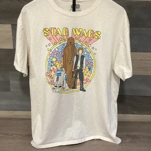 Star Wars T-Shirt Graphic Tee R2D2 Chewbacca Han Solo Cream Retro Unisex LARGE - Picture 1 of 7