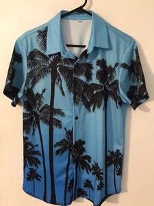M Herren VINTAGE ALOHA Türkis & Schwarz Island Floral Hawaiihemd SIEHE MÄNGEL - Bild 1 von 5