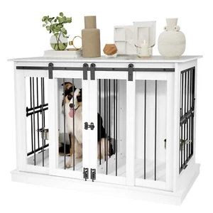 47"Heavy Duty Dog Crate Furniture w/ Feeder Kennel Dog Cage Sliding Door Wooden - Picture 1 of 7