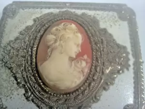 FKS Rettangolare Metallo Ornato con Smalto Bianco Cammeo Trinket Portagioie Vintage - Foto 1 di 11
