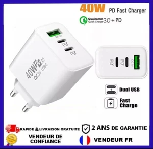 Chargeur USB PD 40W Rapide - 3 Ports, Adaptateur Mural UE pour iPhone 14/13 - Imagen 1 de 11