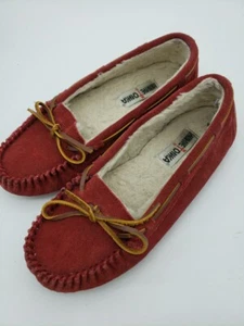 MINNETONKA ROJO GAMUZA CUERO MOCASÍN ZAPATO ZAPATILLAS MUJER 9 M - Imagen 1 de 6