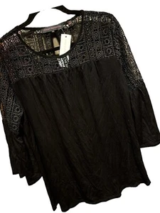NWT Hayley Matthews Womens Black Round Neck Crocheted Blouse Size Medium - Picture 1 of 3
