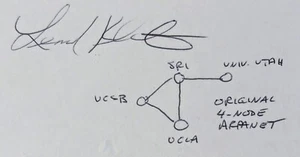 PSA ADN Leonard Kleinrock Autógrafo Firmado Dibujado a Mano 4 Nodos ARPANET Boceto - Imagen 1 de 2