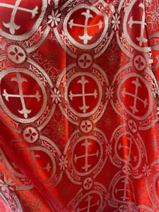 Croce Rossa Broccato Metallizzato Chiesa Tessuto Da Cortile Larghezza 56” - Foto 1 di 1
