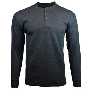 Mens Henley Thermal Long Sleeve Tee T Shirt 3 Button Casual Knit Winter wear NEW - Picture 1 of 3