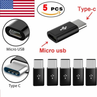 5 Pcs Micro USB to Type-C Data Adapter Converter For Samsung LG Google USB 3.1 - Image 1 of 4