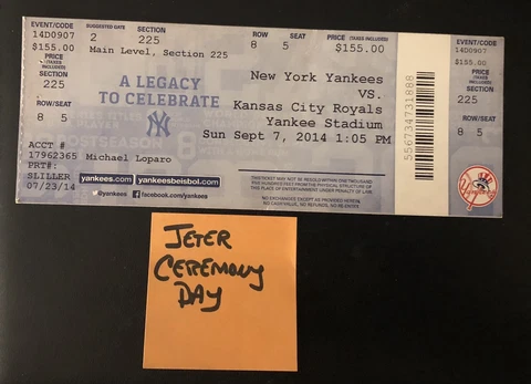 Derek Jeter Ceremony Day Yankees Full Ticket Stub 9/7/2014 Cover