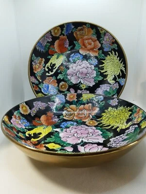 2  Chinese Porcelain Famille Rose  bowls encased in brass  wall plates 9" - Image 1 of 4