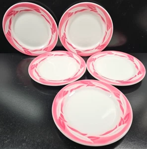 5 Jackson China Pink Leaves Airbrush Salad Plate Set Vintage Restaurant Ware Lot - Picture 1 of 24