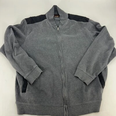 Tasso Elba Gray & Black Cotton Mock Neck Full Zip Mens Bomber Jacket Size XL - Image 1 of 4