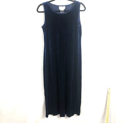 Винтажный синий бархат Midi платье женщин 10P миниатюрный темно-синий праздники Y2K ретро событие - Изображение 1 из 4