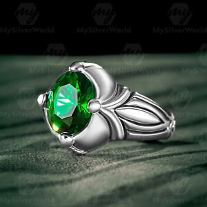 925 Sterling Silver Green Cubic Zirconia Stone Men's Ring