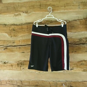 Speedo Men's Swim Trunks Black White Burgundy Stripe 36W 13" Inseam - Picture 1 of 9