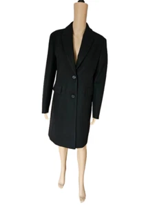 Damen 100% Merinowolle Eleganter Business Mantel Schwarz M XL - Picture 1 of 11