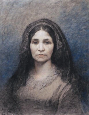 Tableau dessin pastel encadré portrait femme symboliste Augustin FEYEN PERRIN - Photo 1/4