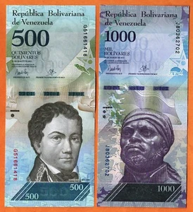 VENEZUELA 2017 UNC Set 500.1000 Bolívares Billete de Papel Moneda P- 94b, 95b - Imagen 1 de 3