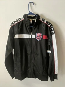 K-Swiss 90s Vintage Mens Track Top Jacket Black r w Sweatshirt Hype Sz S~bag383 - Picture 1 of 1