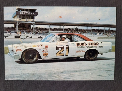 1967 NASCAR Cale Yarborough Postcard, #21 Wood Brothers Ford Fairlane Cover