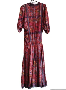 Vintage 80er Diane Freis Original Midikleid Schlüsselloch Blumen Boho Gypsy M/L DEFEKT - Bild 1 von 16