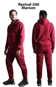 MEN'S SOLID PULLOVER CARGO POCKET JOGGER SPORTSWEAR SWEAT SUIT SMALL UPTO 3XL