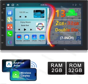 7" Android 13 Double 2Din Car Stereo Apple CarPlay Auto Radio GPS Navi 32GB SWC - Picture 1 of 12