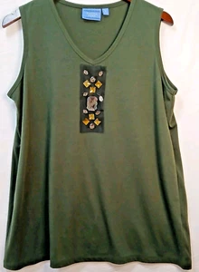 Simply Vera Wang Women’s Blouse Embellished XL Green Sleeveless Flowy Top - Picture 1 of 9
