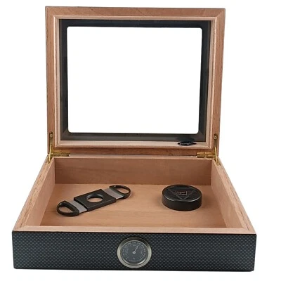 raupir Set HUMIDOR Angelo für bis zu 30 Zigarren Hygrometer Carbonoptik Cutter - Bild 1 von 4