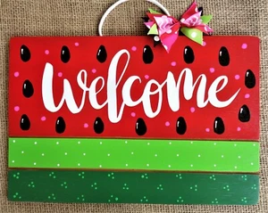 WATERMELON WELCOME SIGN Deck Patio Porch Pool Wall Door Hanger Plaque Summer - Picture 1 of 1