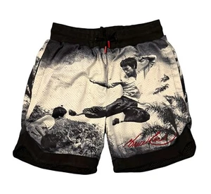 Bruce Lee Embroidered Black & Gray Graphic Print Reversible Shorts, size s/m - Picture 1 of 7