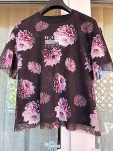 HUGO Hugo Boss Luxus Damen T-Shirt mit Tüll Gr. L - Foto 1 di 4